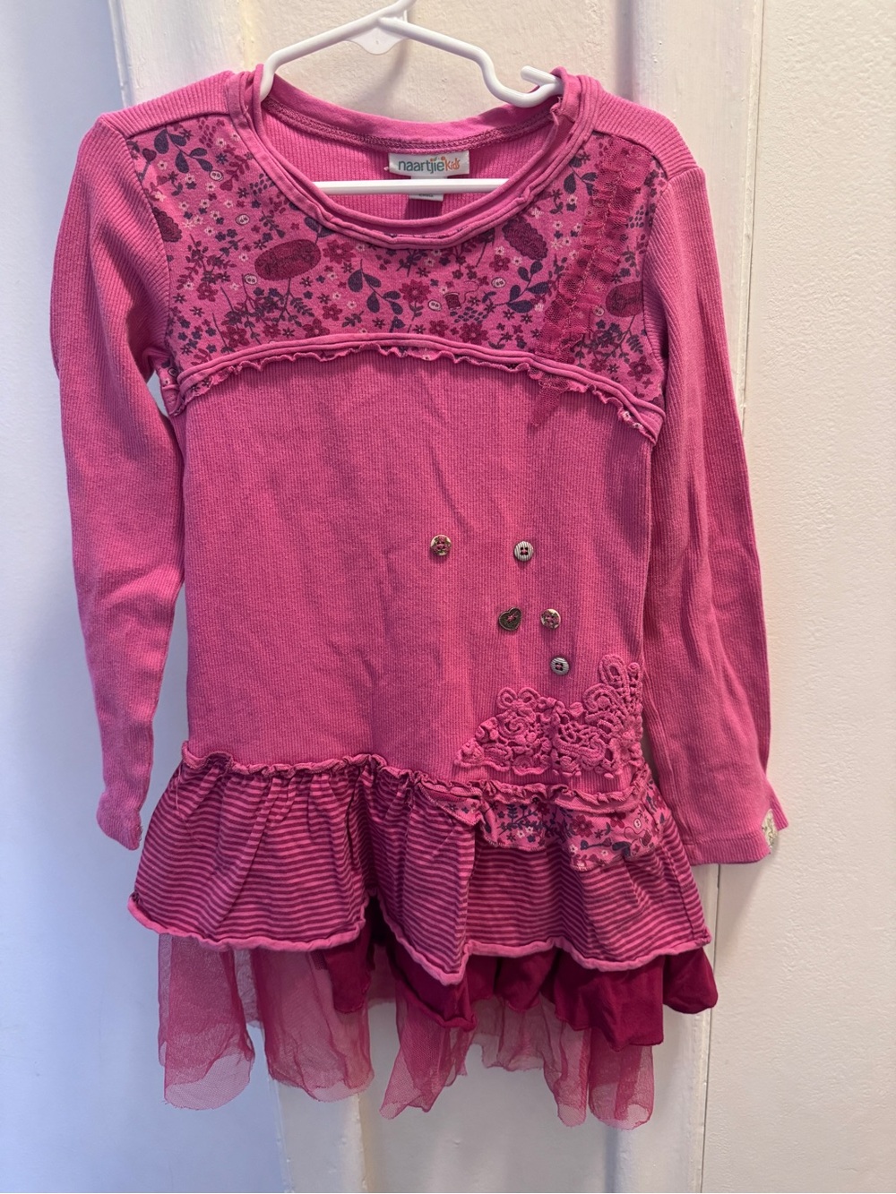 naartjie Bright Pink Layered Ruffle Long-Sleeve Tunic Dress